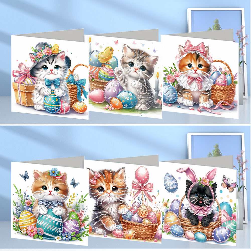 6Pcs DIY Diamond Painting Greeting Card - Easter Cats