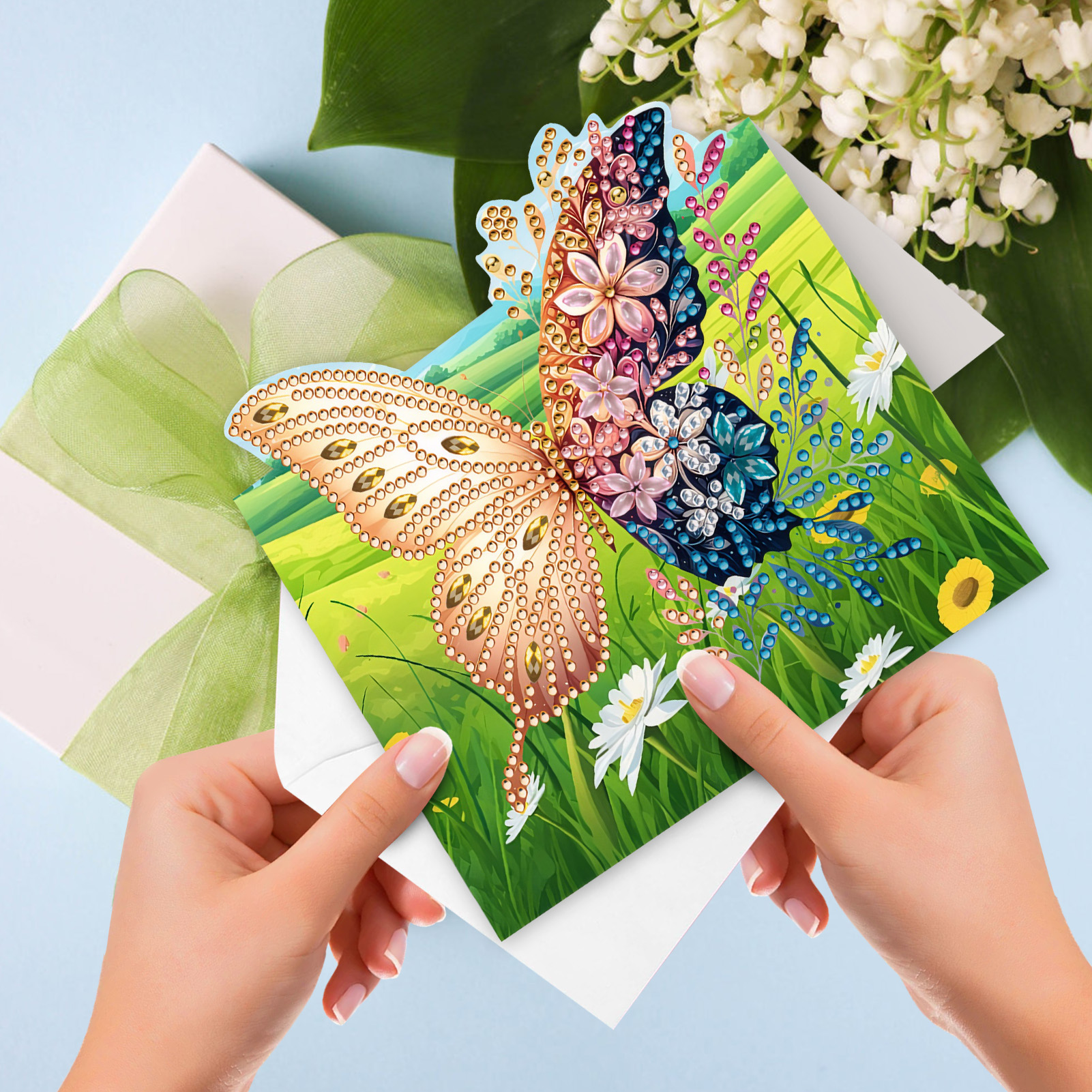 6Pcs DIY Diamond Painting Greeting Card - Butterfly Lawn