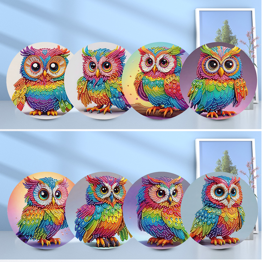 8Pcs DIY Diamond Painting Single-sided Greeting Card - Owl