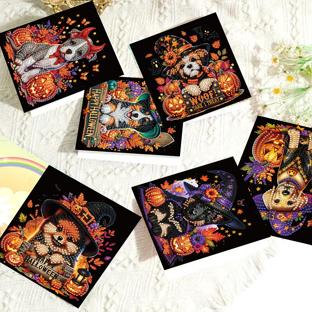 6Pcs DIY Diamond Painting Greeting Card - Halloween Designs