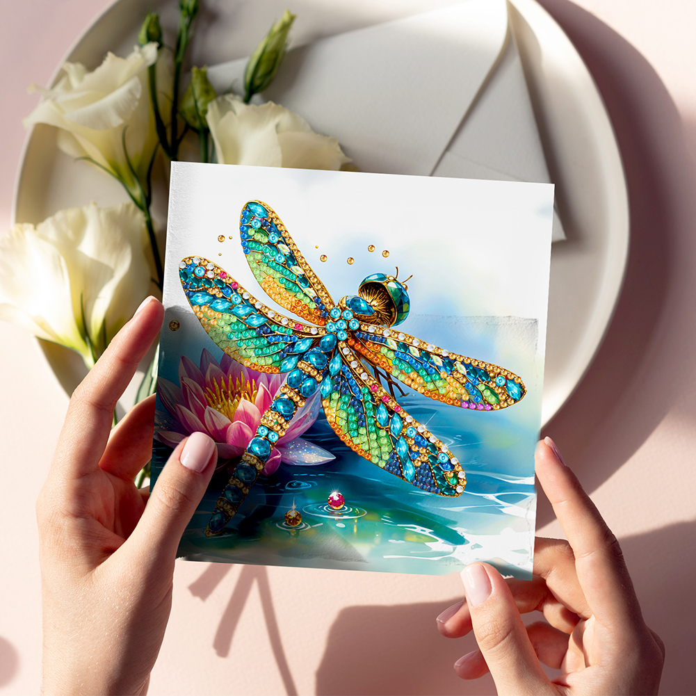 6Pcs DIY Diamond Painting Greeting Card - Dragonfly