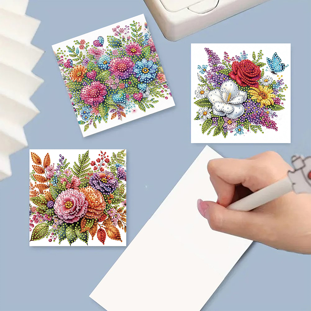 6Pcs DIY Diamond Painting Greeting Card - Flowers