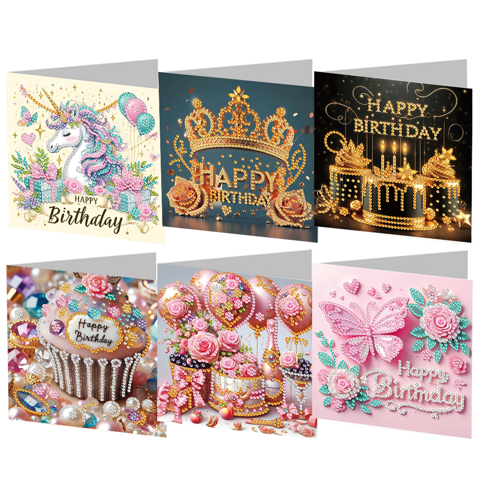6Pcs DIY Diamond Painting Greeting Card - Birthday Family