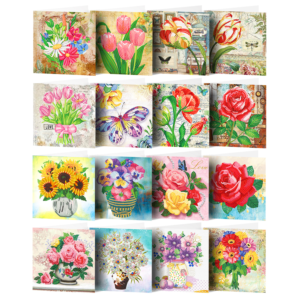 16pcs DIY Diamond Painting Greeting Card - Flower