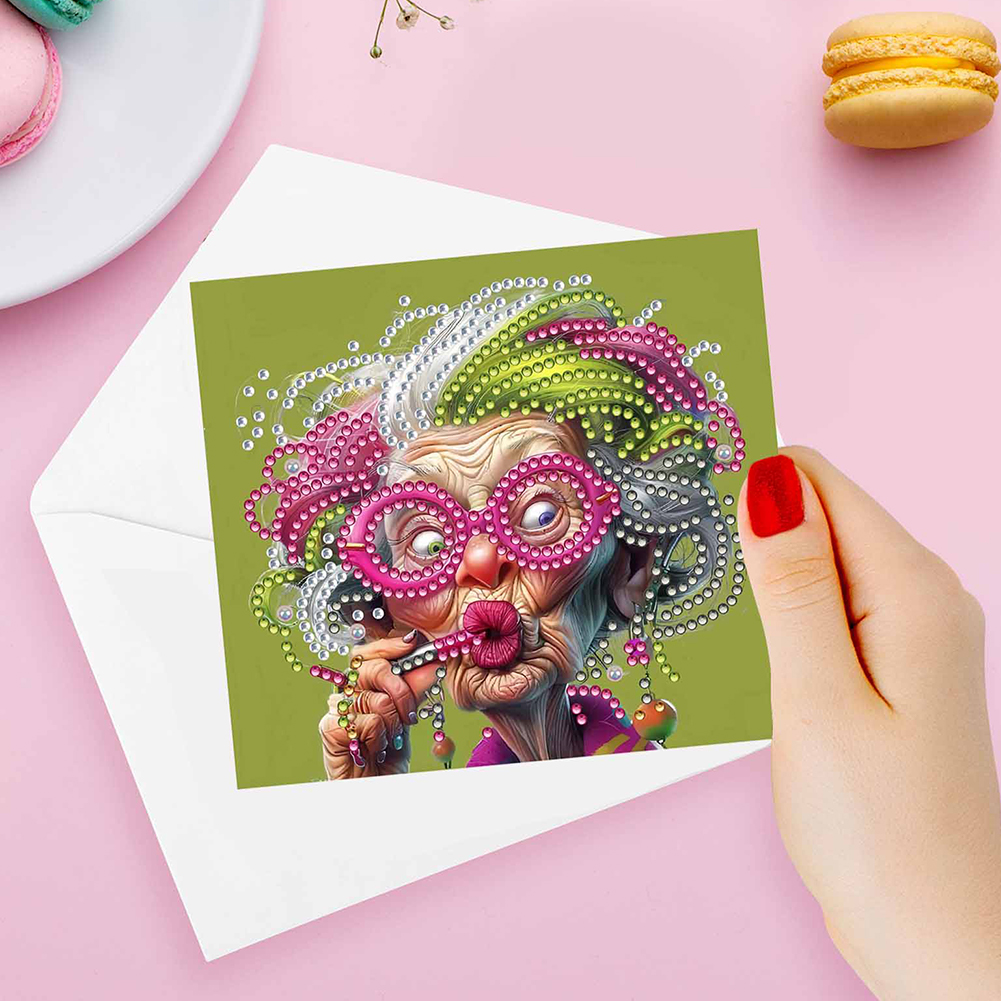 10Pcs DIY Diamond Painting Greeting Card - Old Lady