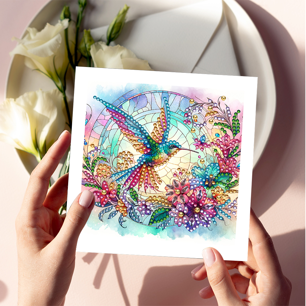 6pcs DIY Diamond Painting Greeting Card - Hummingbird