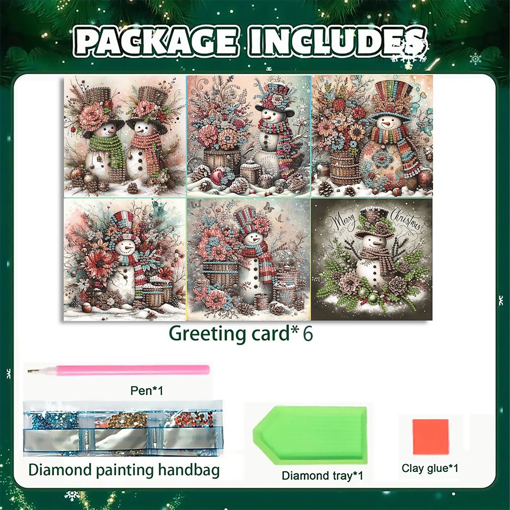 6Pcs DIY Diamond Painting Greeting Card - Snowman