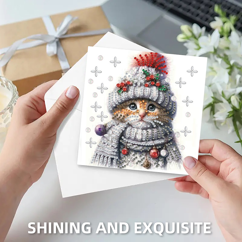 6Pcs DIY Diamond Painting Greeting Card - Christmas Cat