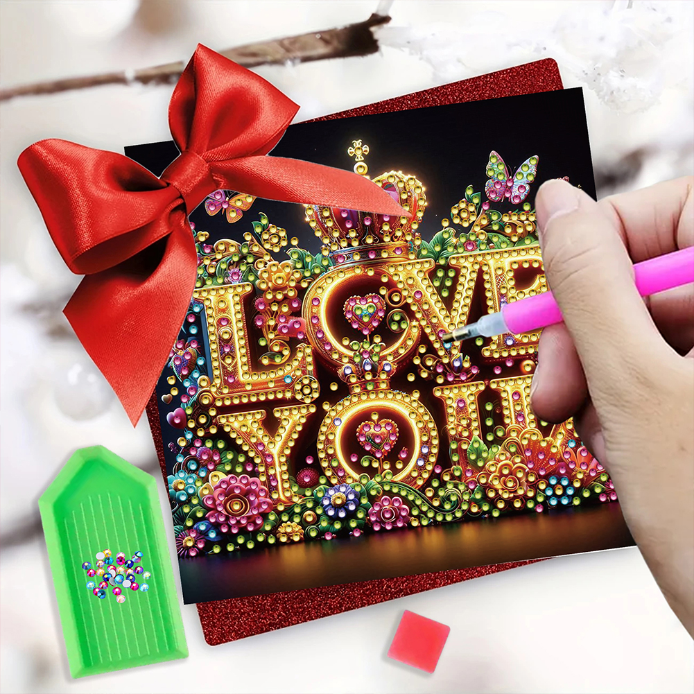 6Pcs DIY Diamond Painting Greeting Card - Love You