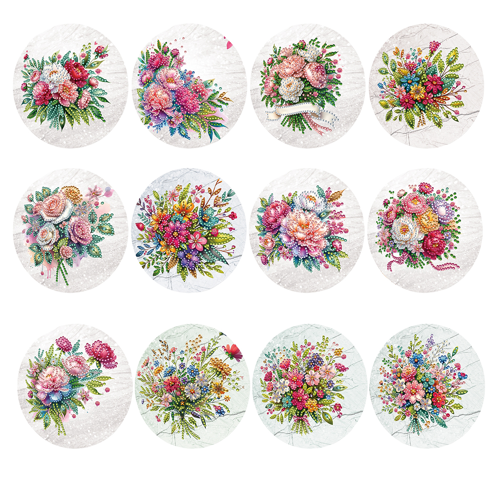 12Pcs DIY Diamond Painting Single-sided Greeting Card - Bouquet