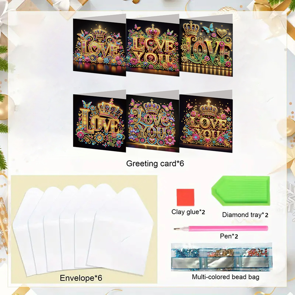 6Pcs DIY Diamond Painting Greeting Card - Love You