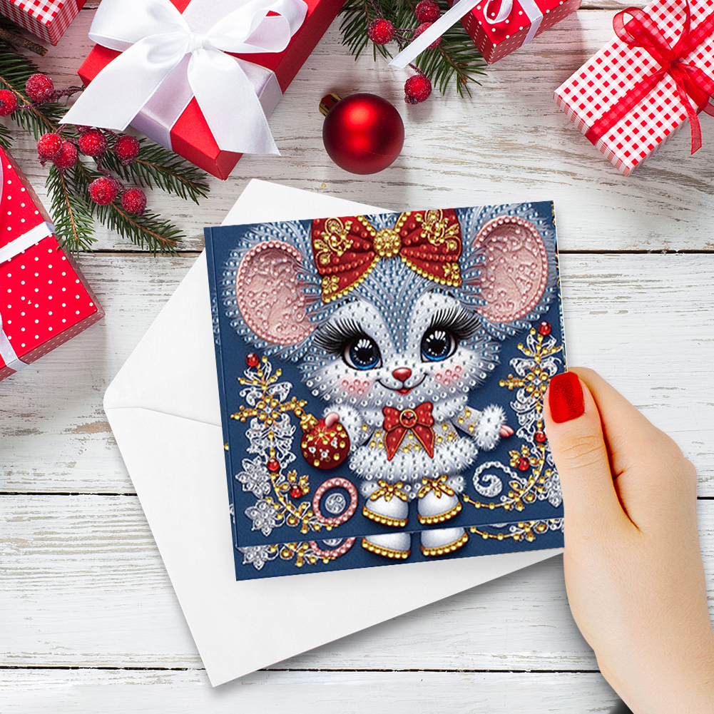 6Pcs DIY Diamond Painting Greeting Card - Xmas Mouse