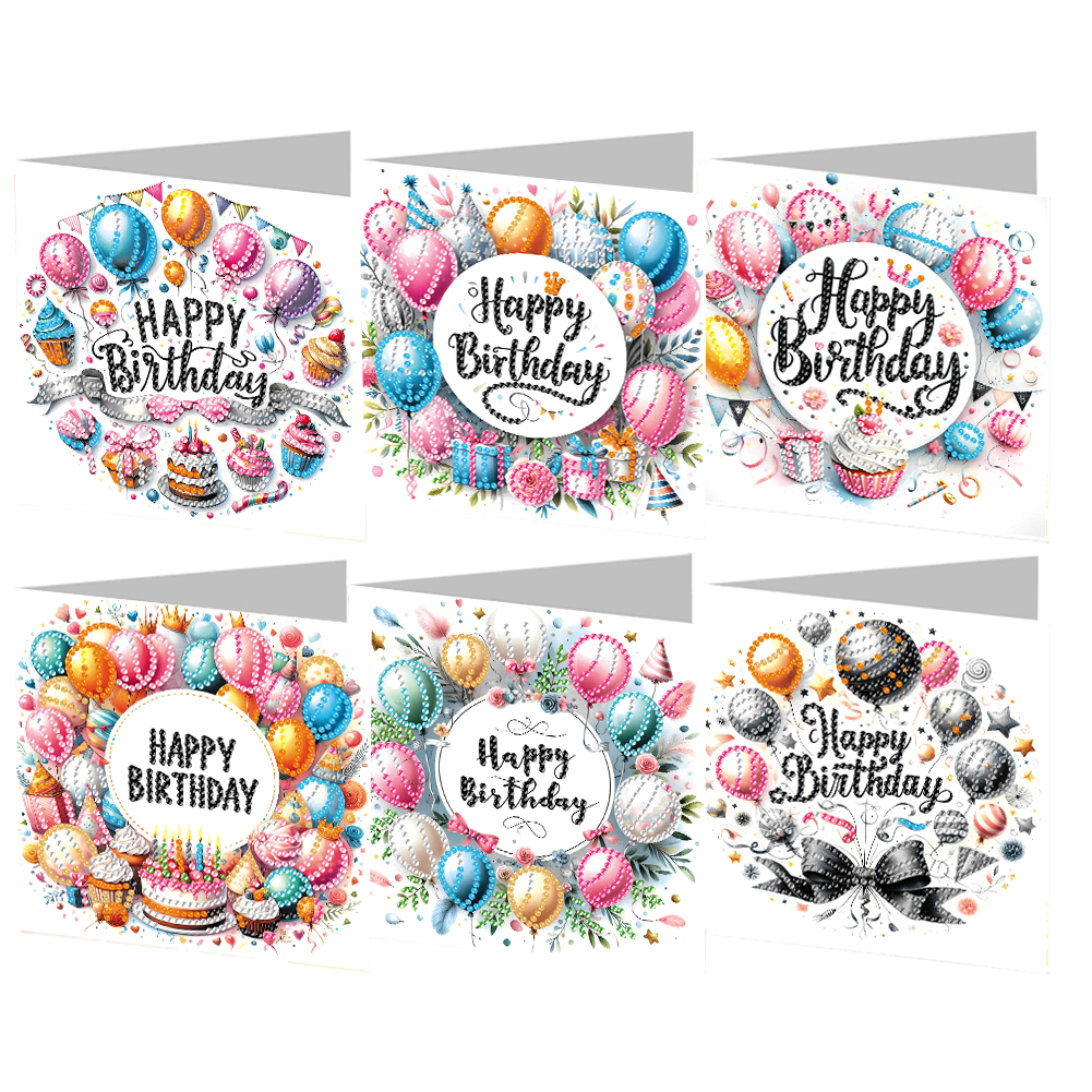 6Pcs DIY Diamond Painting Greeting Card - Birthday