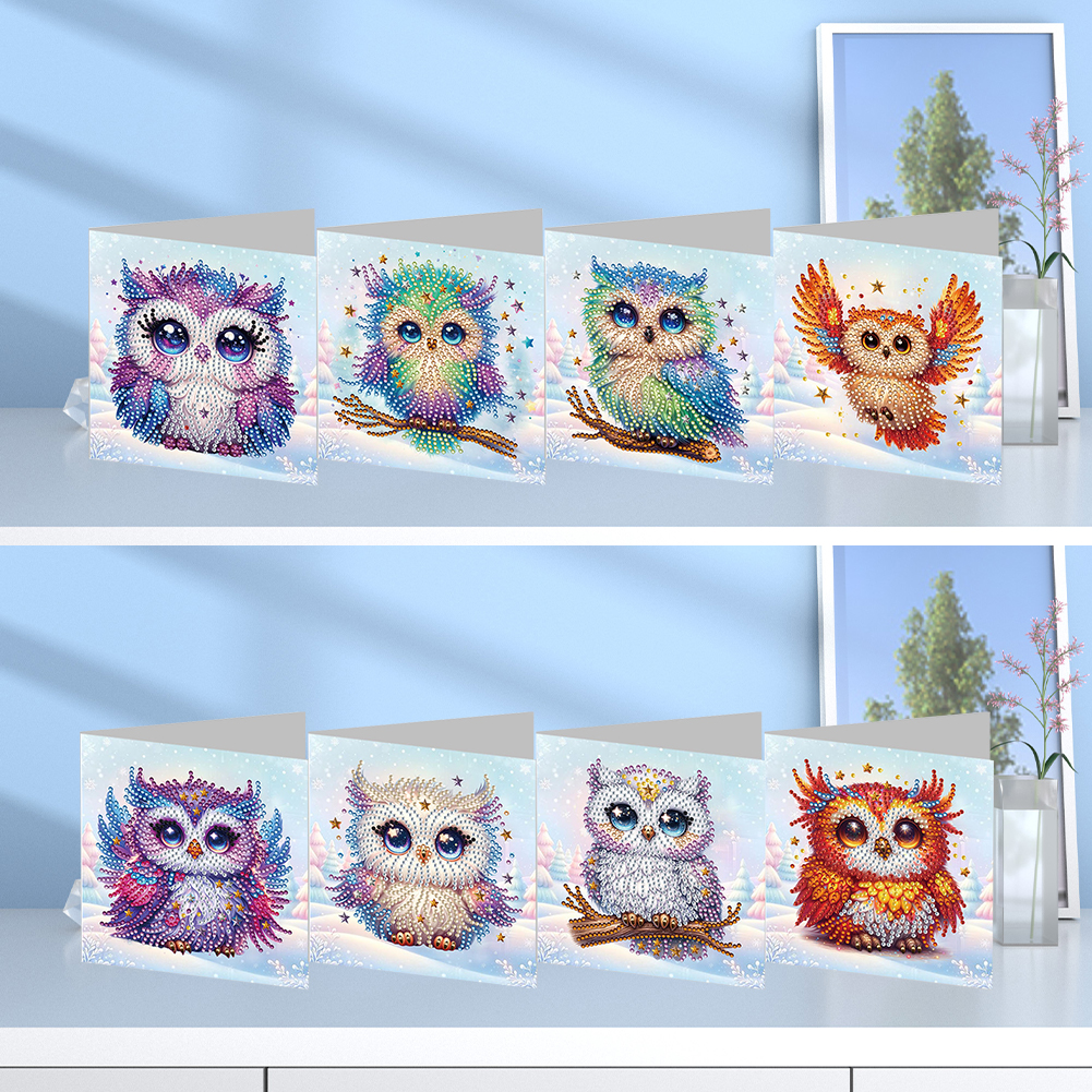 8Pcs DIY Diamond Painting Greeting Card - Snowy Owl