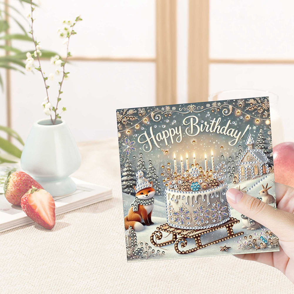 12Pcs DIY Diamond Painting Single-sided Greeting Card - Birthday