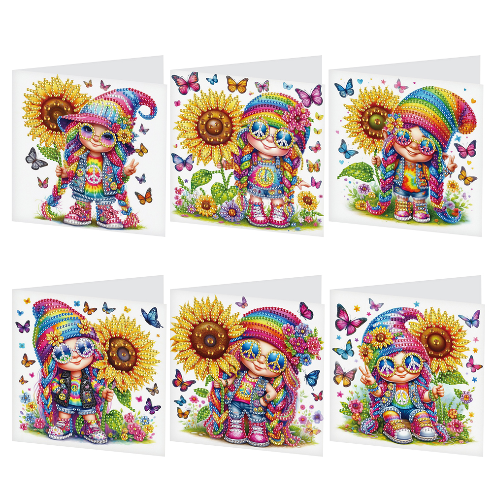 6Pcs DIY Diamond Painting Greeting Card - Sunflower Girl