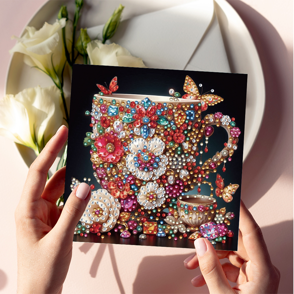 6Pcs DIY Diamond Painting Greeting Card - Coffee