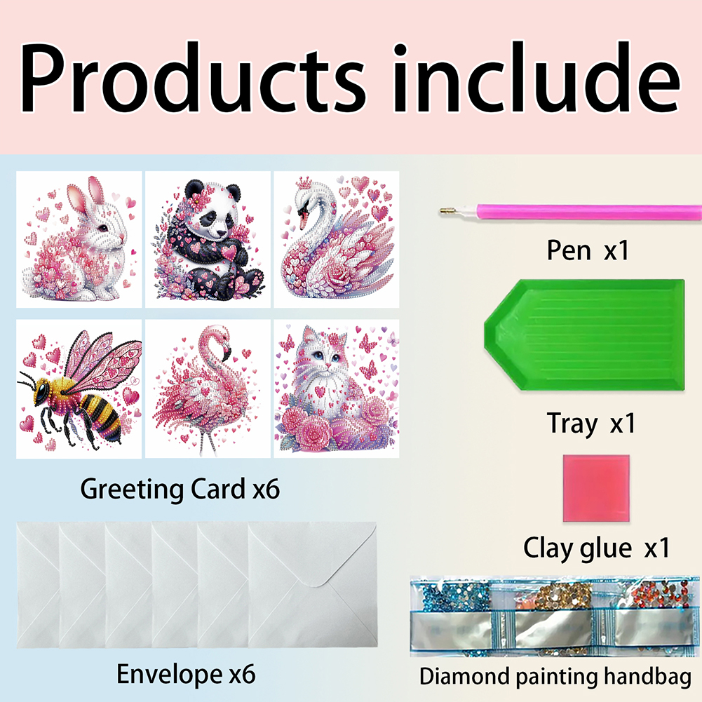 6Pcs DIY Diamond Painting Greeting Card - Animals