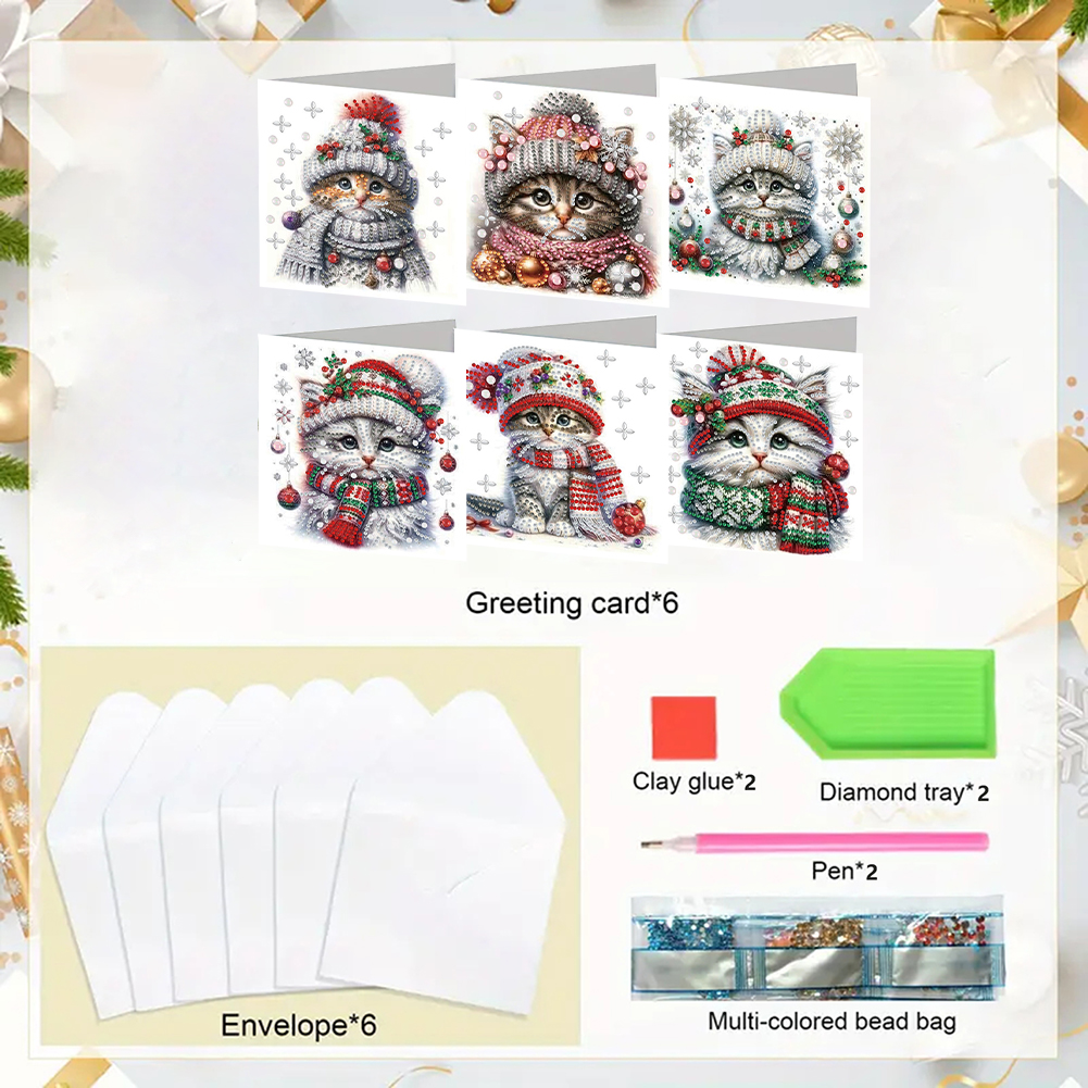 6Pcs DIY Diamond Painting Greeting Card - Christmas Cat