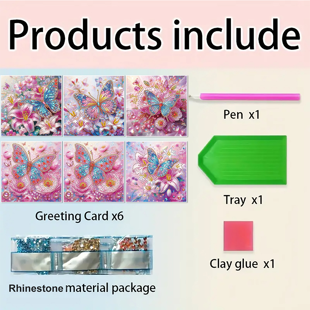6Pcs DIY Diamond Painting Greeting Card - Butterfly
