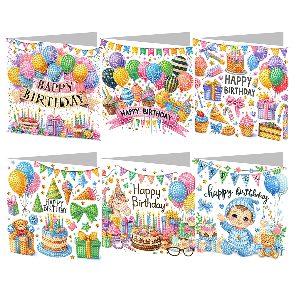 6Pcs DIY Diamond Painting Birthday Greeting Card - Christmas Happy Birthday