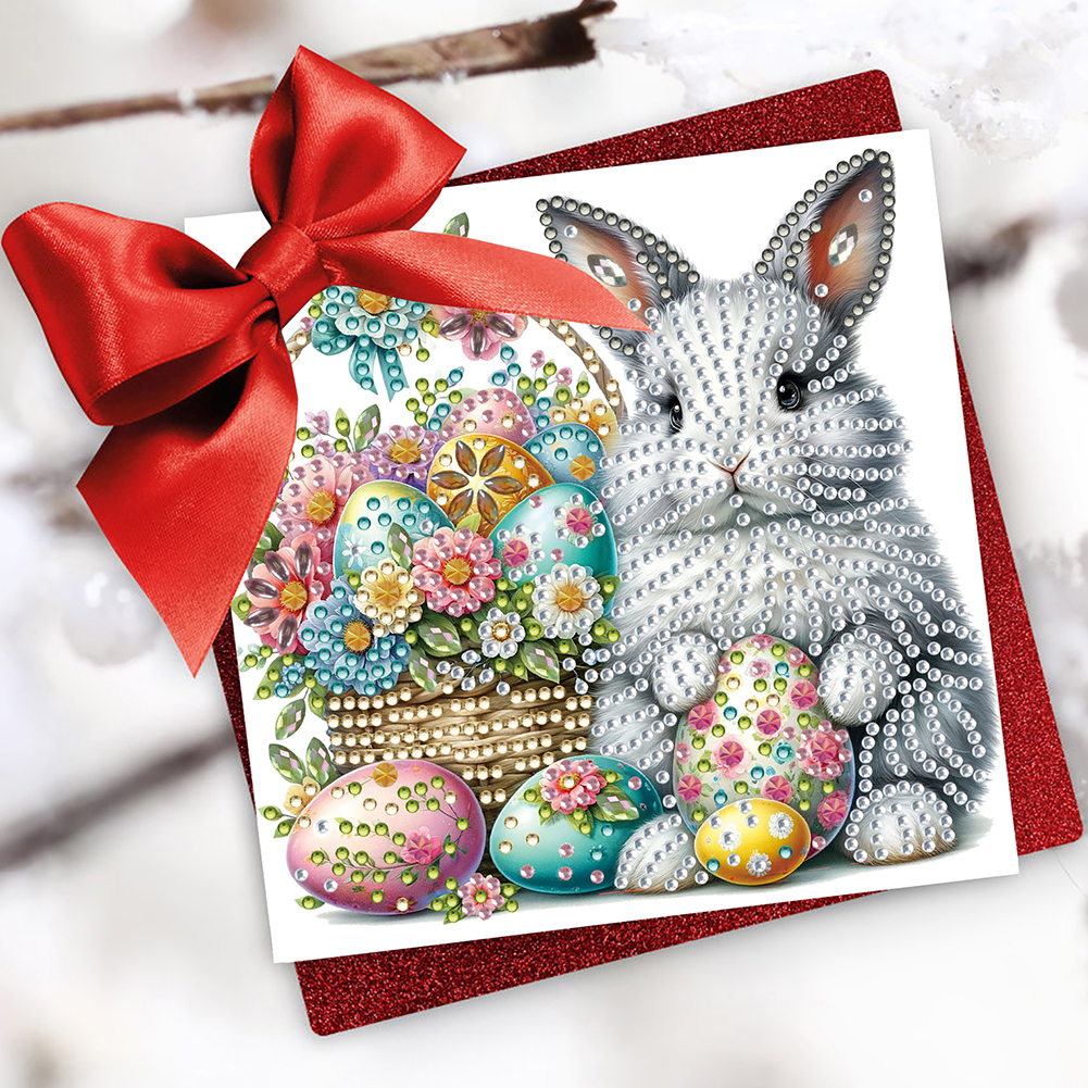 6Pcs DIY Diamond Painting Greeting Card - Easter Bunny Flower Basket