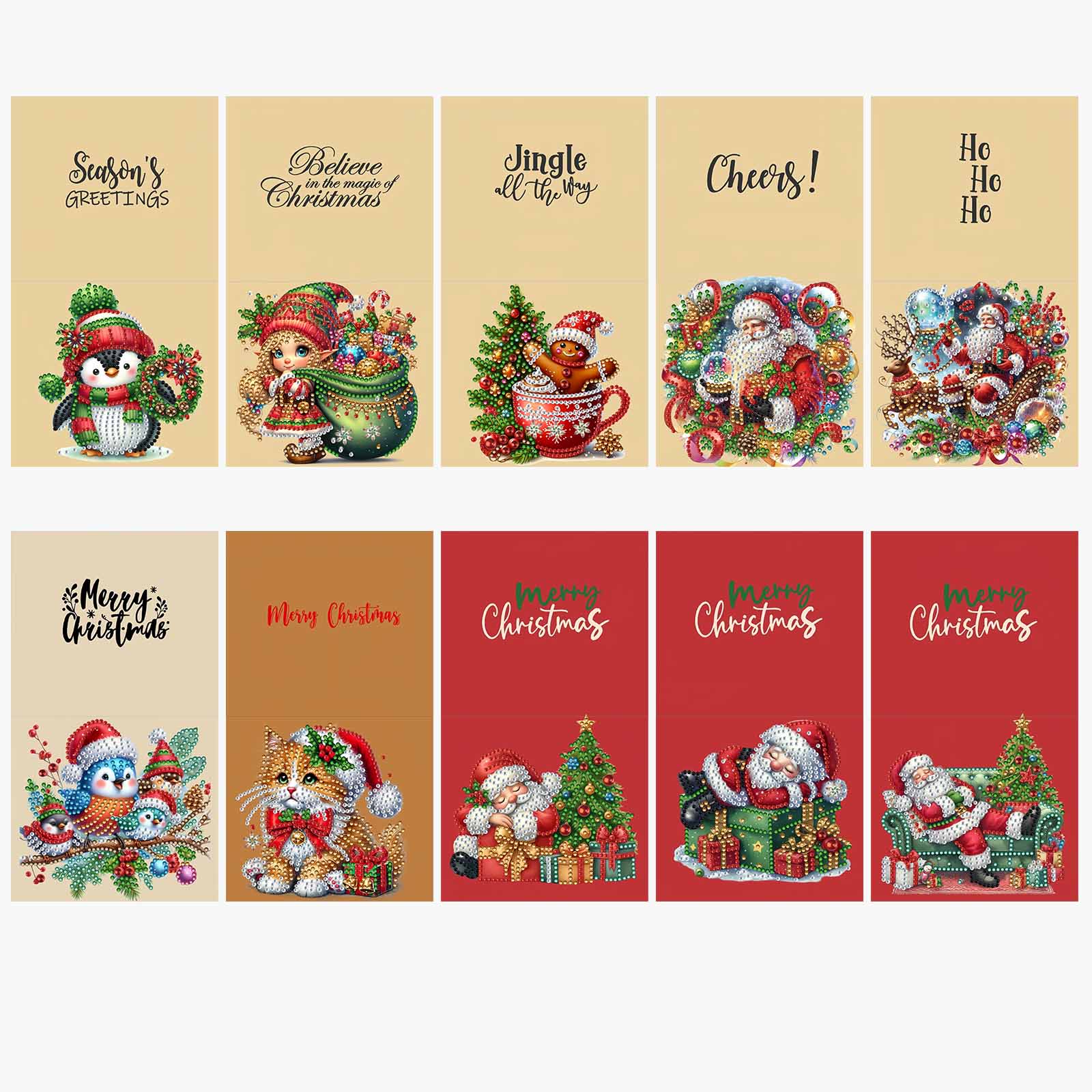 10Pcs DIY Diamond Painting Greeting Card - Christmas