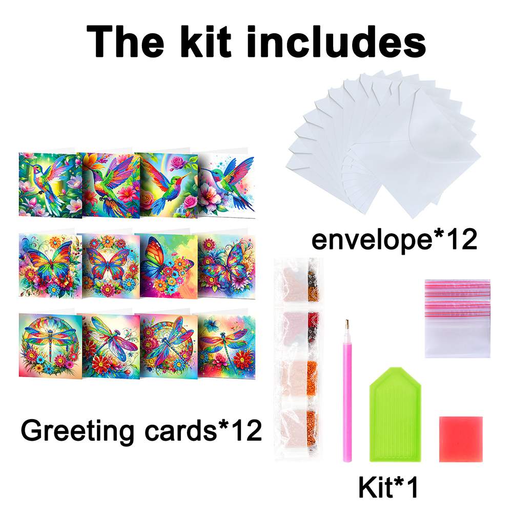 12Pcs DIY Diamond Painting Greeting Card - Animal