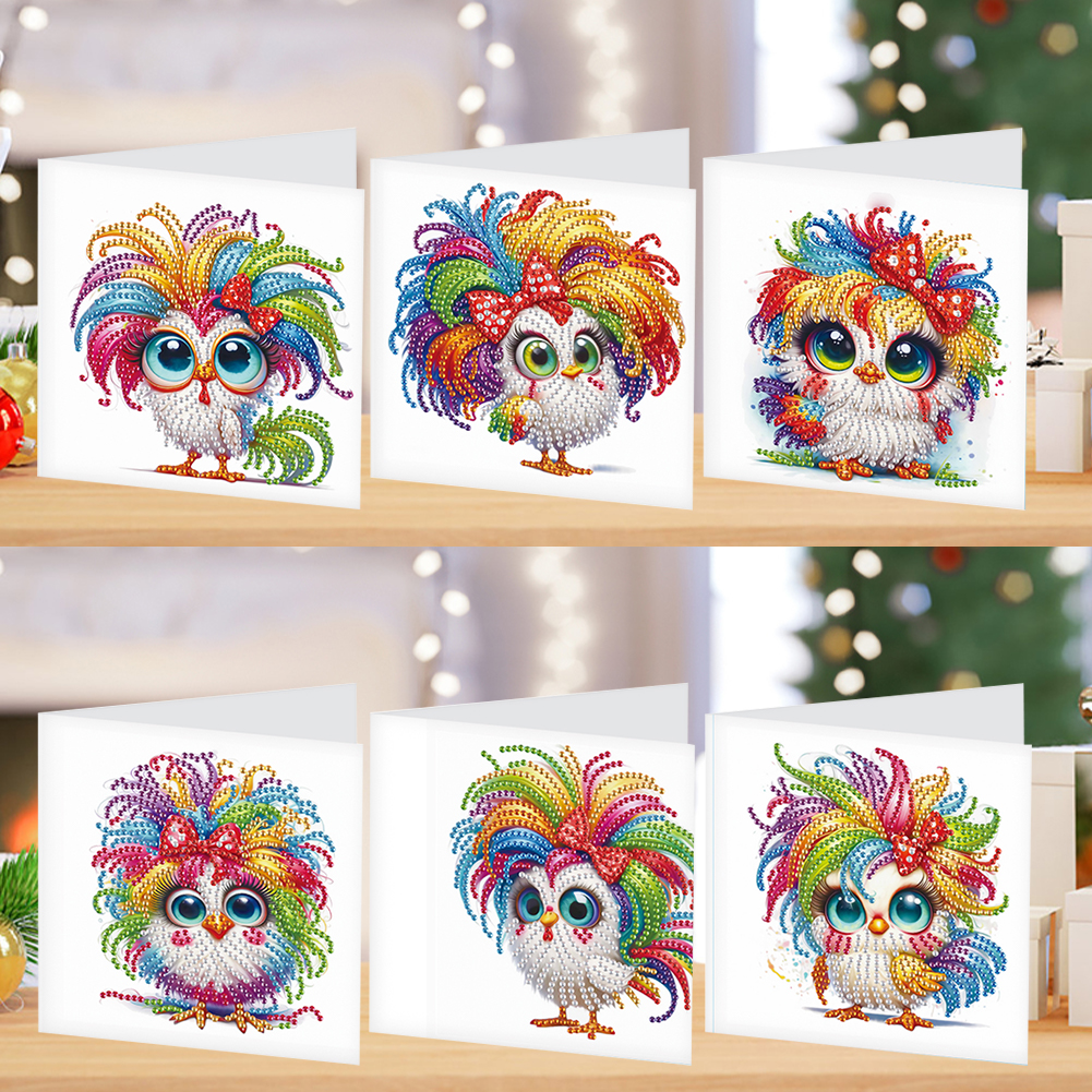 6Pcs DIY Diamond Painting Birthday Greeting Card - Funny Chicken
