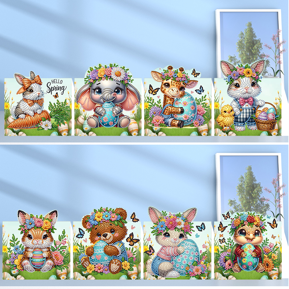 8Pcs DIY Diamond Painting Greeting Card - Animals