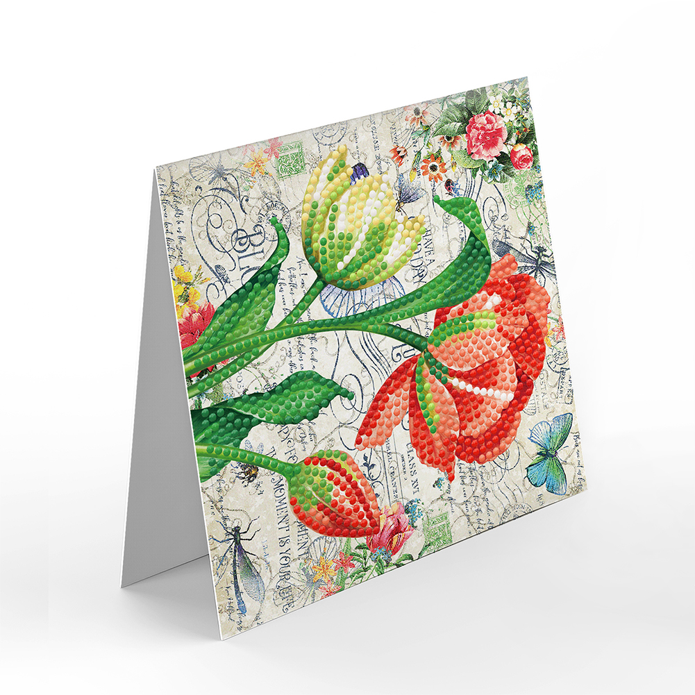 8pcs 5D DIY Special-Shape Diamond Painting Spring Flower Greeting Card
