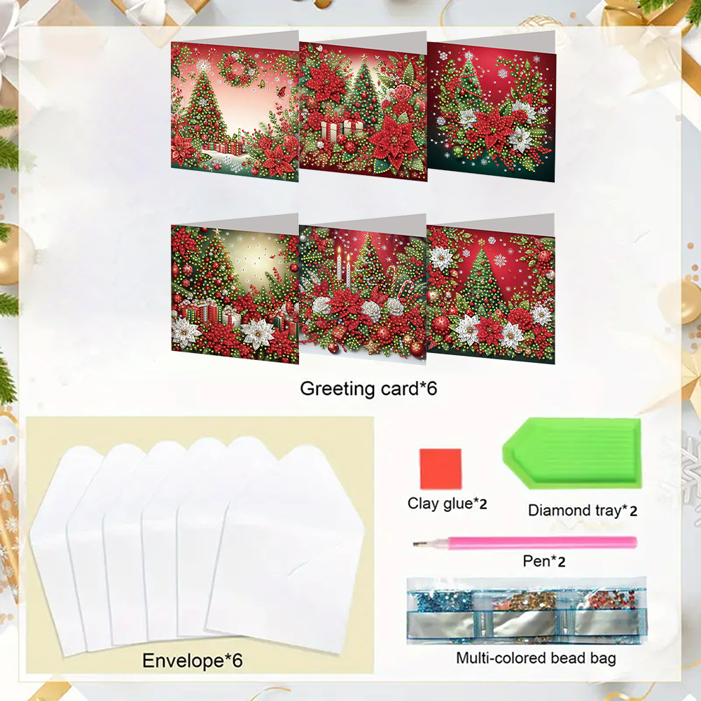 6Pcs DIY Diamond Painting Greeting Card - Christmas Tree