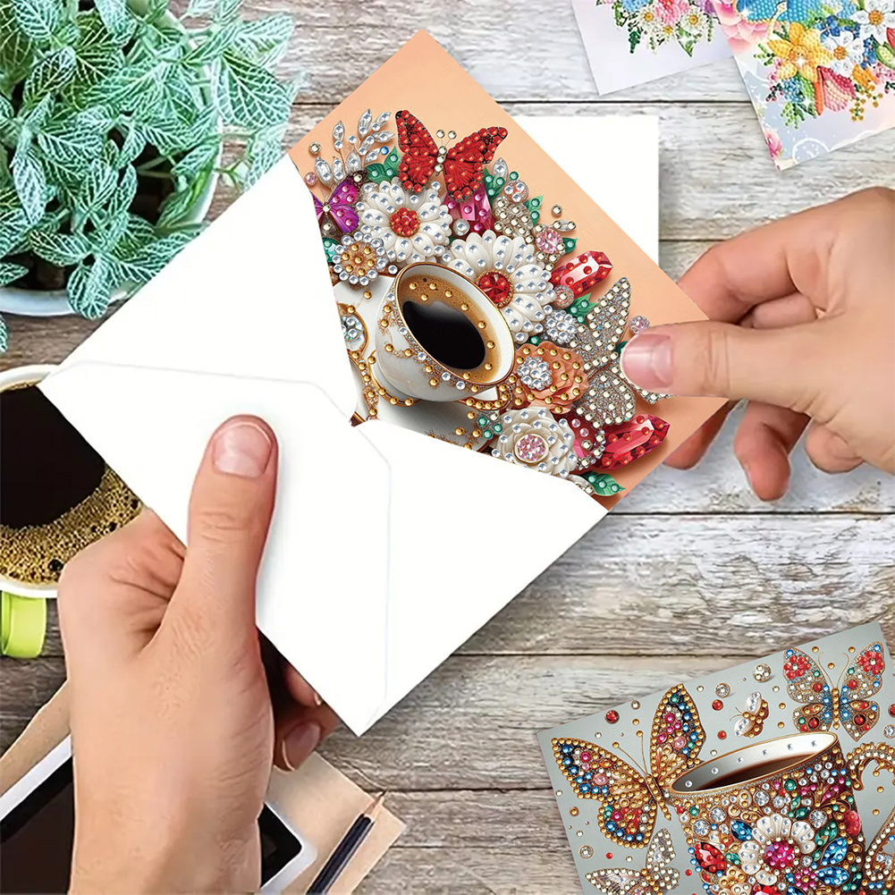6Pcs DIY Diamond Painting Greeting Card - Coffee