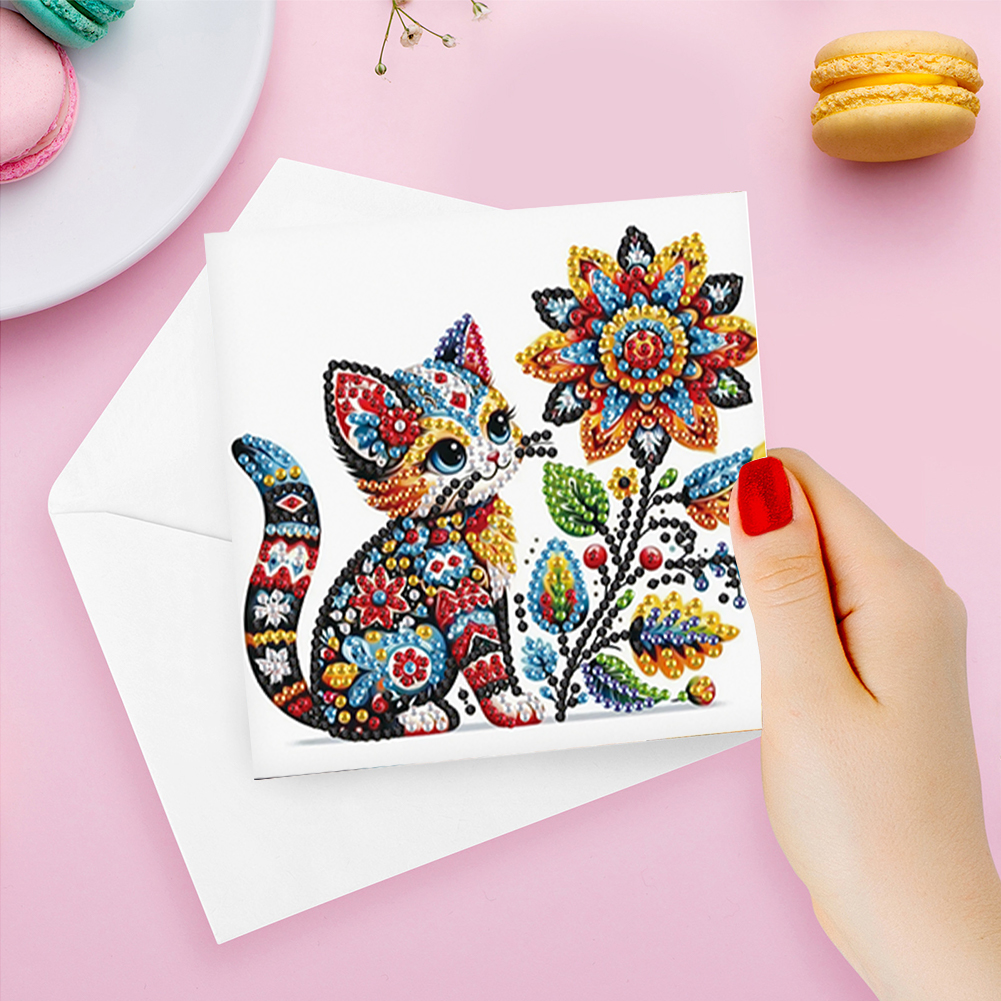 6Pcs DIY Diamond Painting Greeting Card - Mandala Kitten
