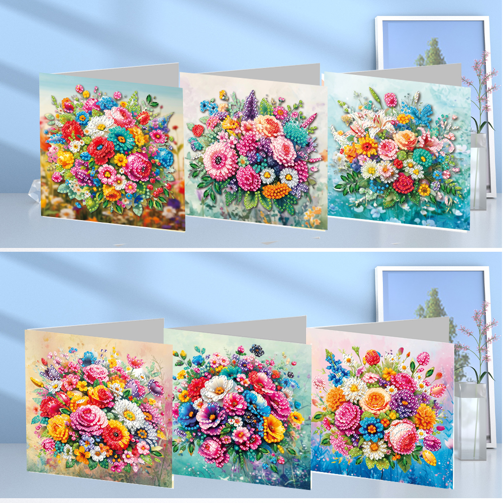6Pcs DIY Diamond Painting Greeting Card - Flower