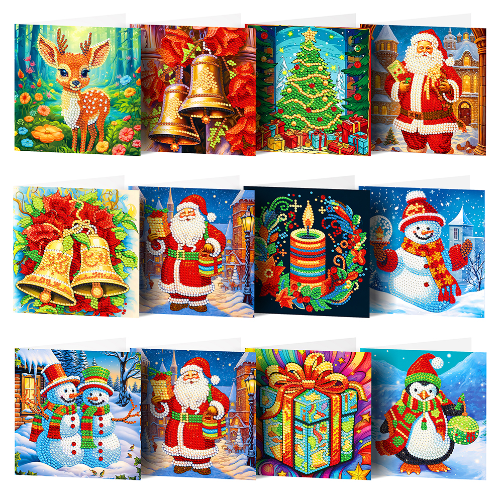 12pcs DIY Diamond Painting Greeting Card - Merry Christmas