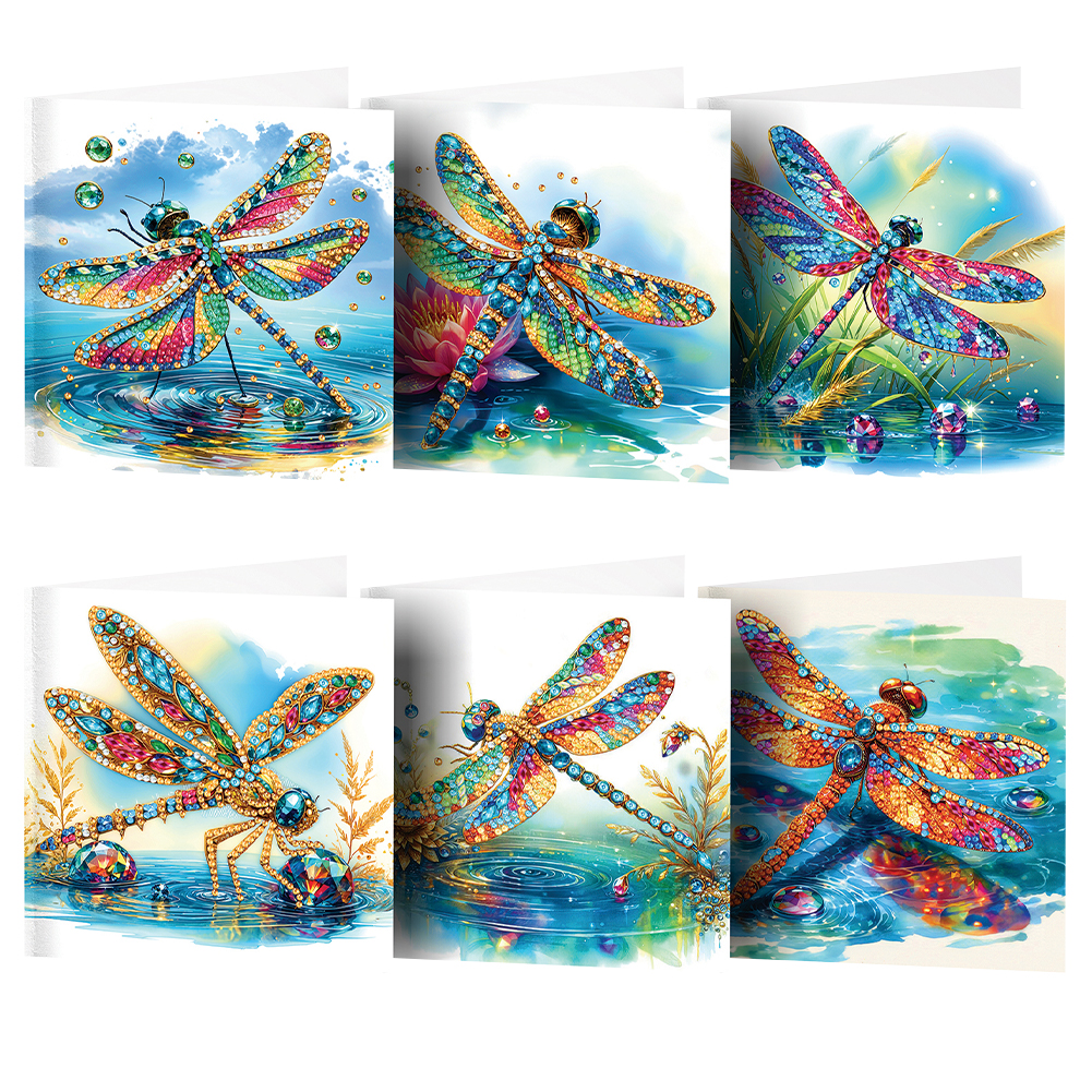 6Pcs DIY Diamond Painting Greeting Card - Dragonfly