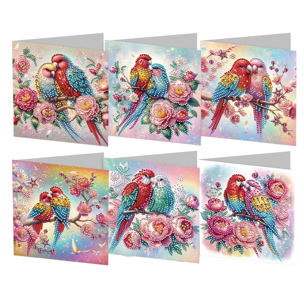 6pcs DIY Diamond Painting Greeting Card - Parrot On Tree