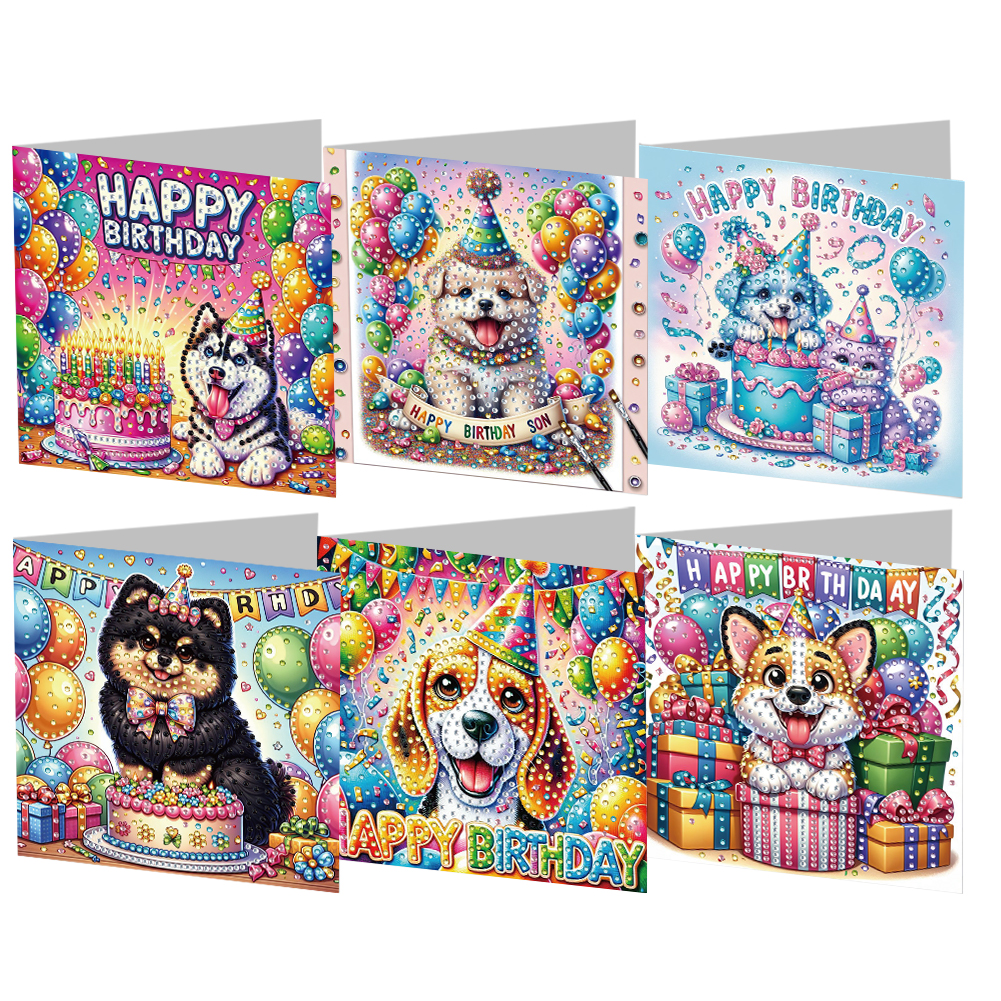 6Pcs DIY Diamond Painting Greeting Card - Dog Birthday