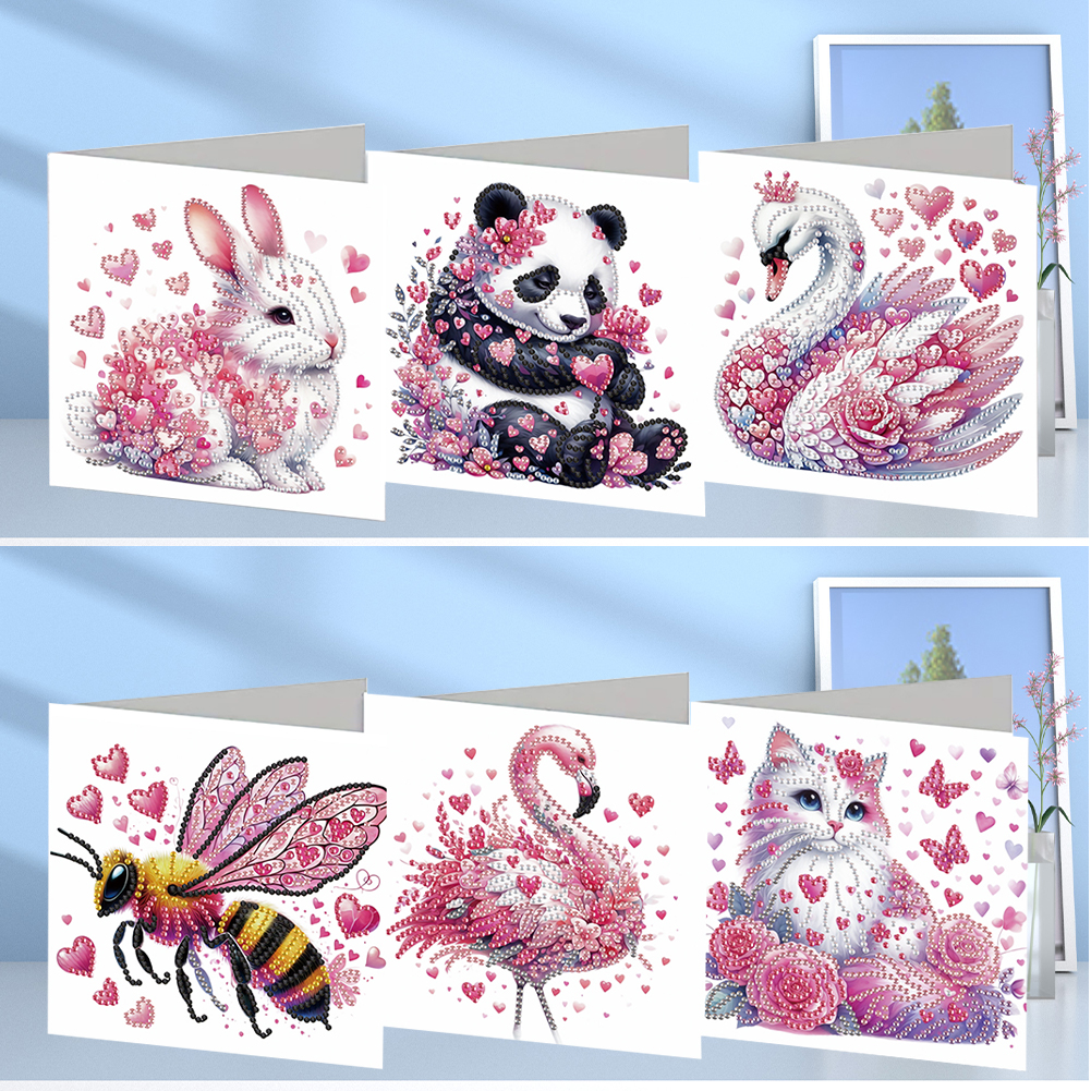 6Pcs DIY Diamond Painting Greeting Card - Animals