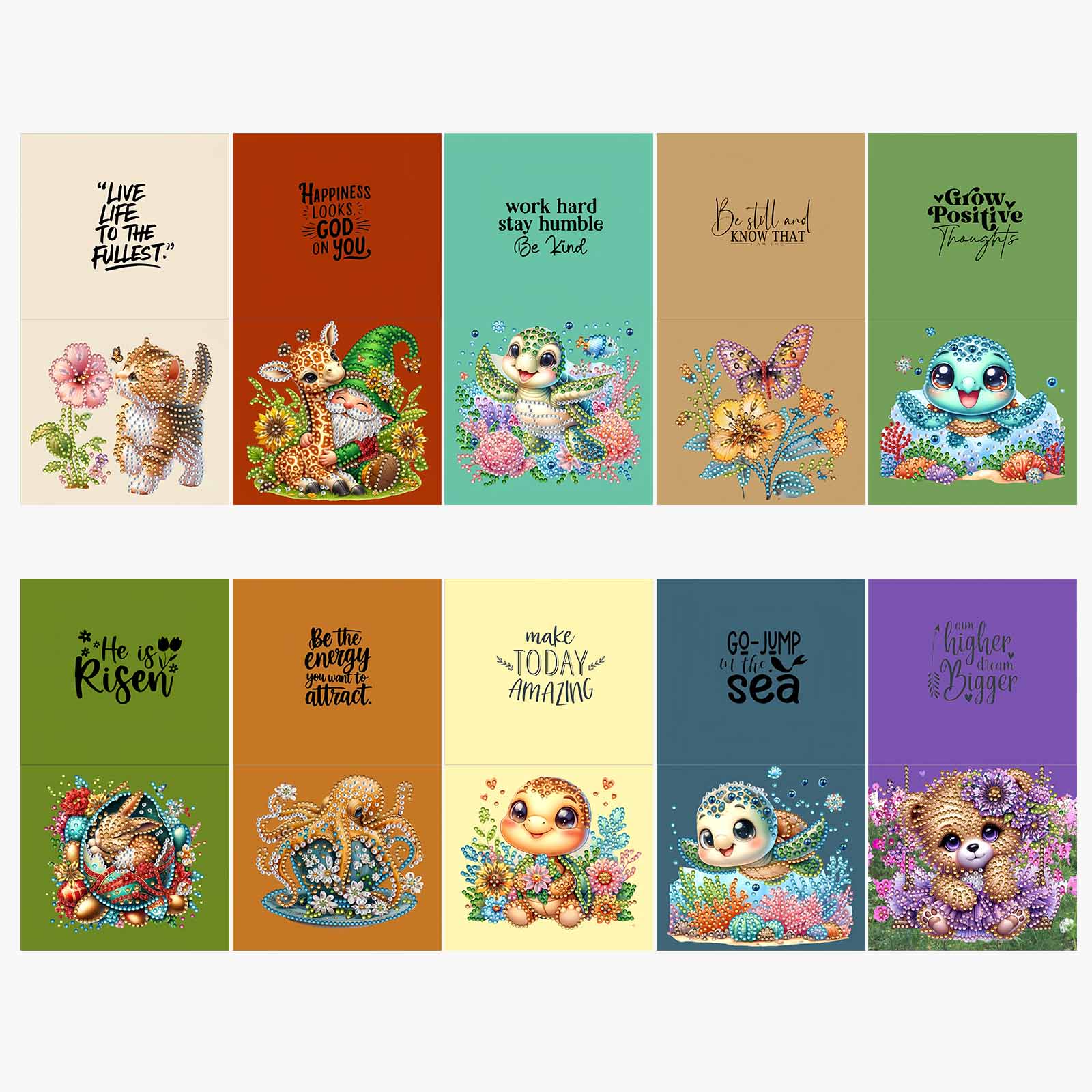 10Pcs DIY Diamond Painting Greeting Card - Animals
