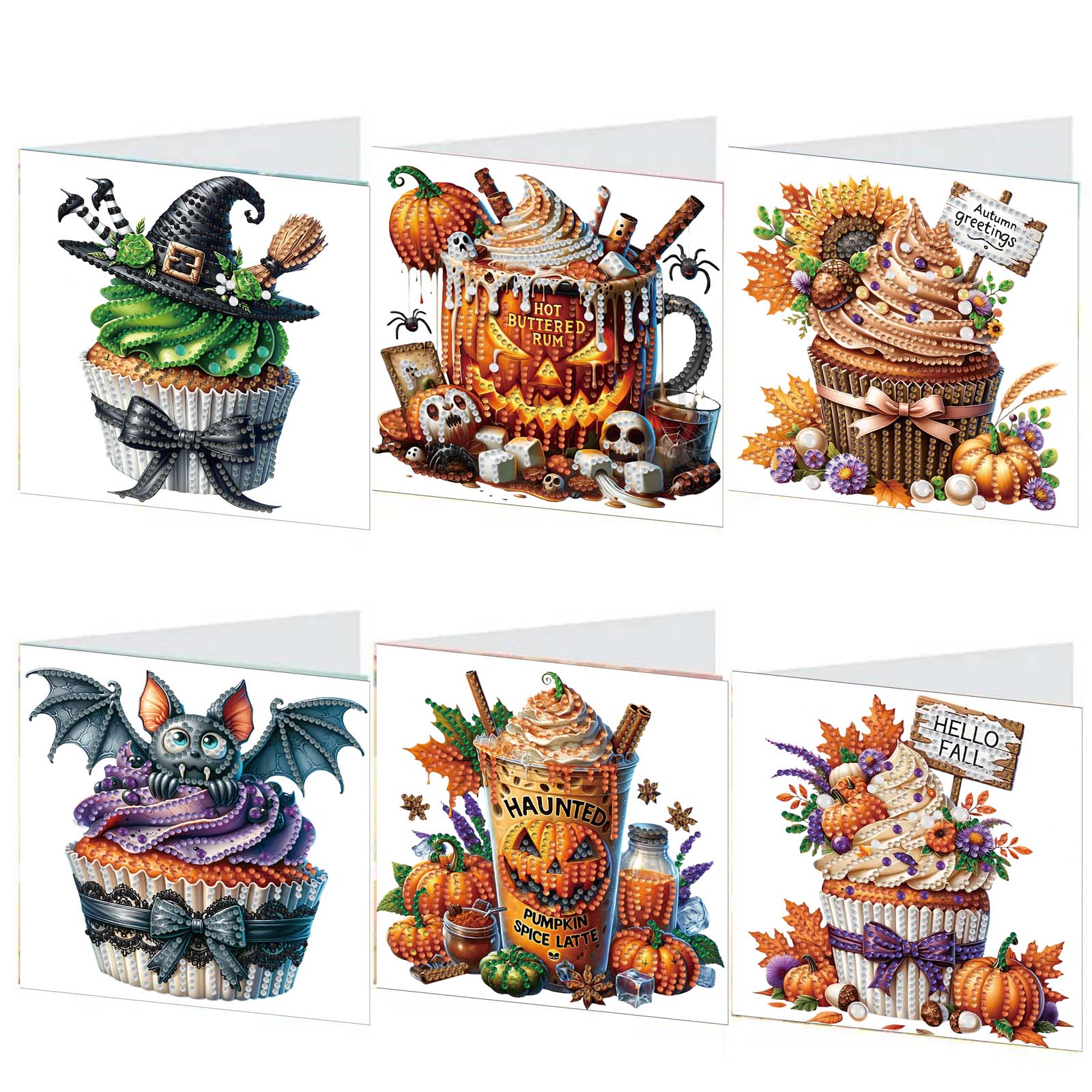 6Pcs DIY Diamond Painting Greeting Card - Halloween Designs