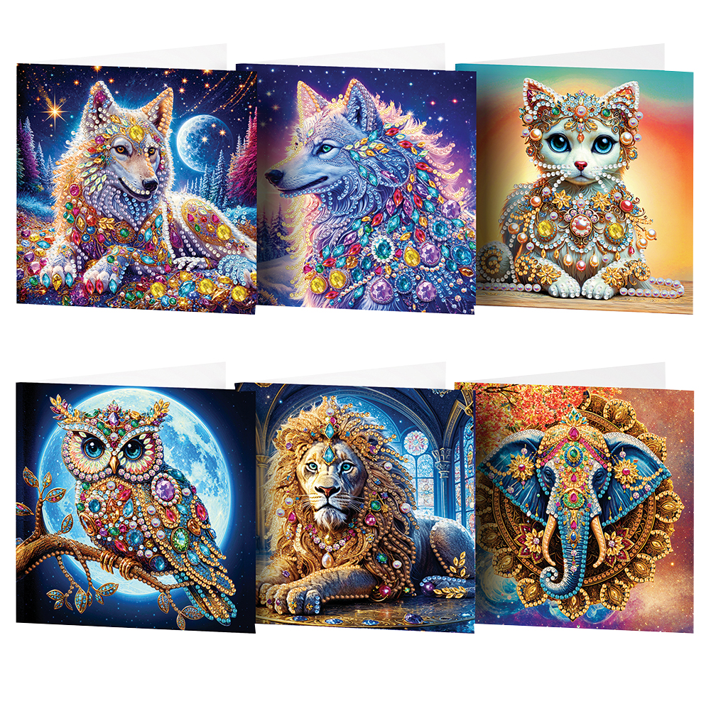 6Pcs DIY Diamond Painting Greeting Card - Animals