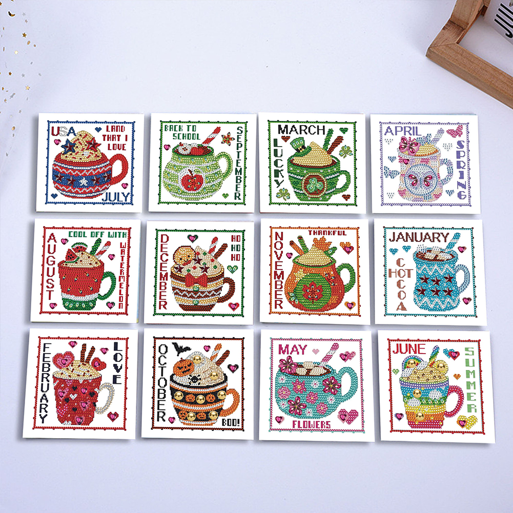 12pcs DIY Diamond Painting Greeting Card - Month Calendar