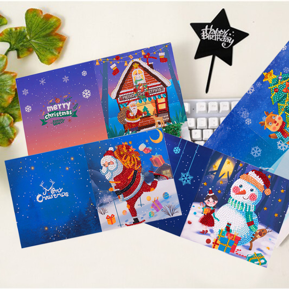 (Limited Stock)4pcs DIY Diamond Painting Greeting Card - Christmas