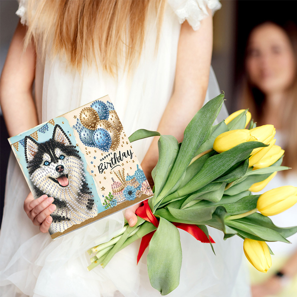 6Pcs DIY Diamond Painting Birthday Greeting Card - Birthday Puppy for Adults
