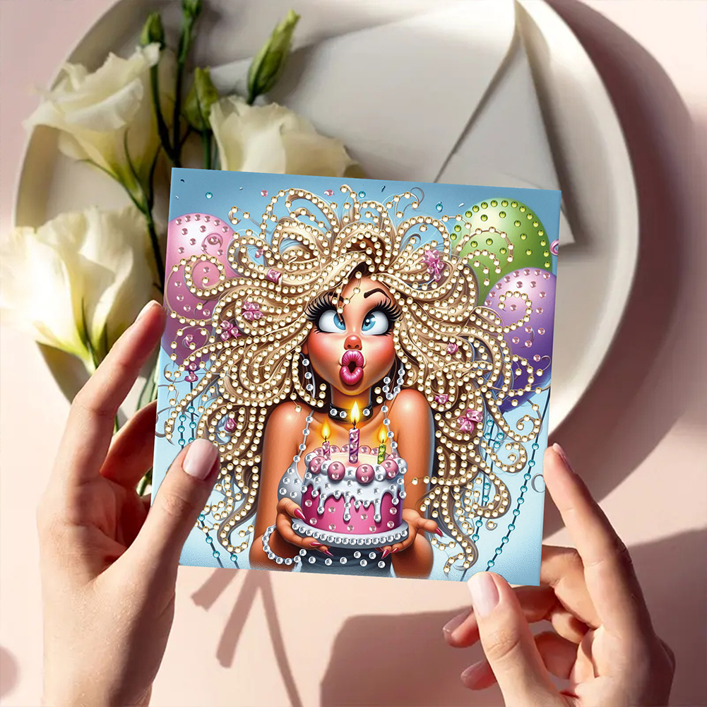 6Pcs DIY Diamond Painting Greeting Card - Birthday Beauty