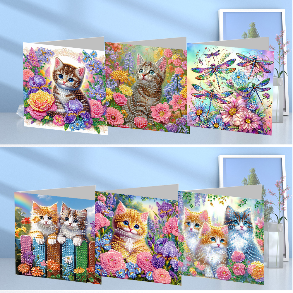 6Pcs DIY Diamond Painting Greeting Card - Cats
