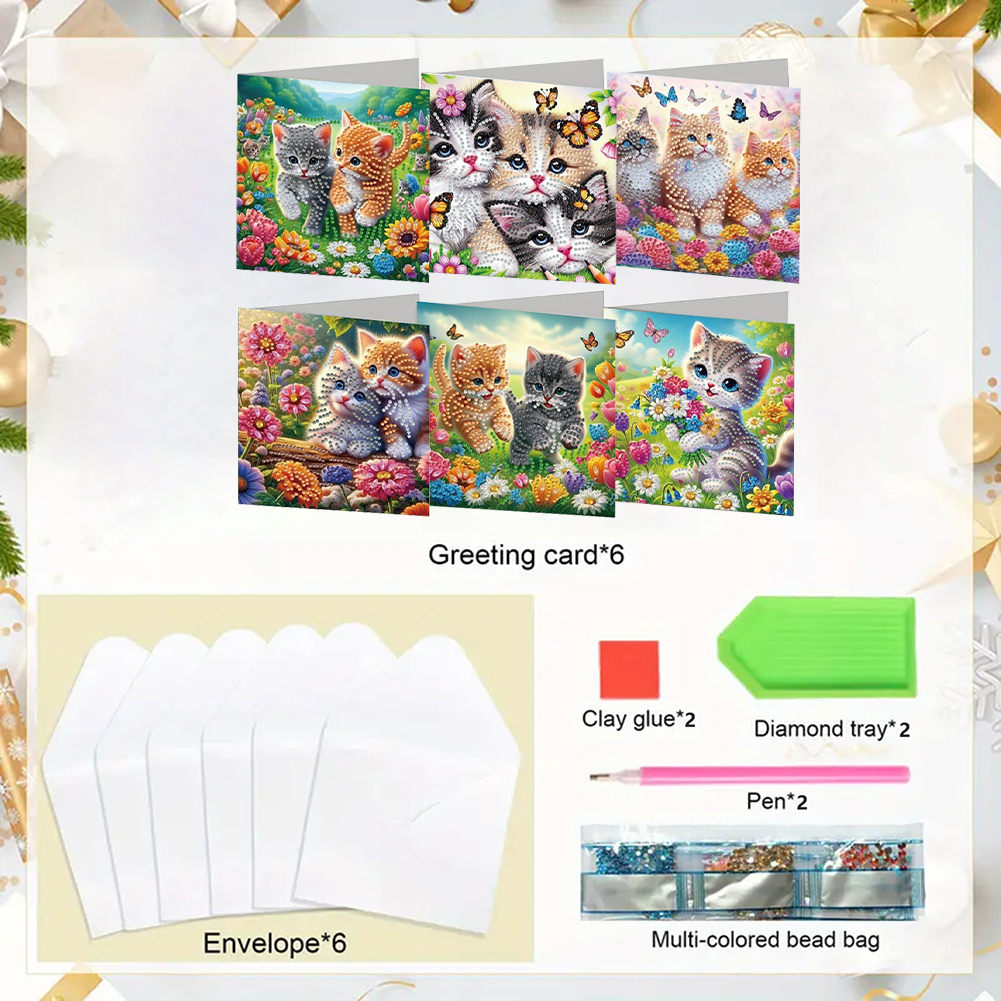 6Pcs DIY Diamond Painting Greeting Card - Cat