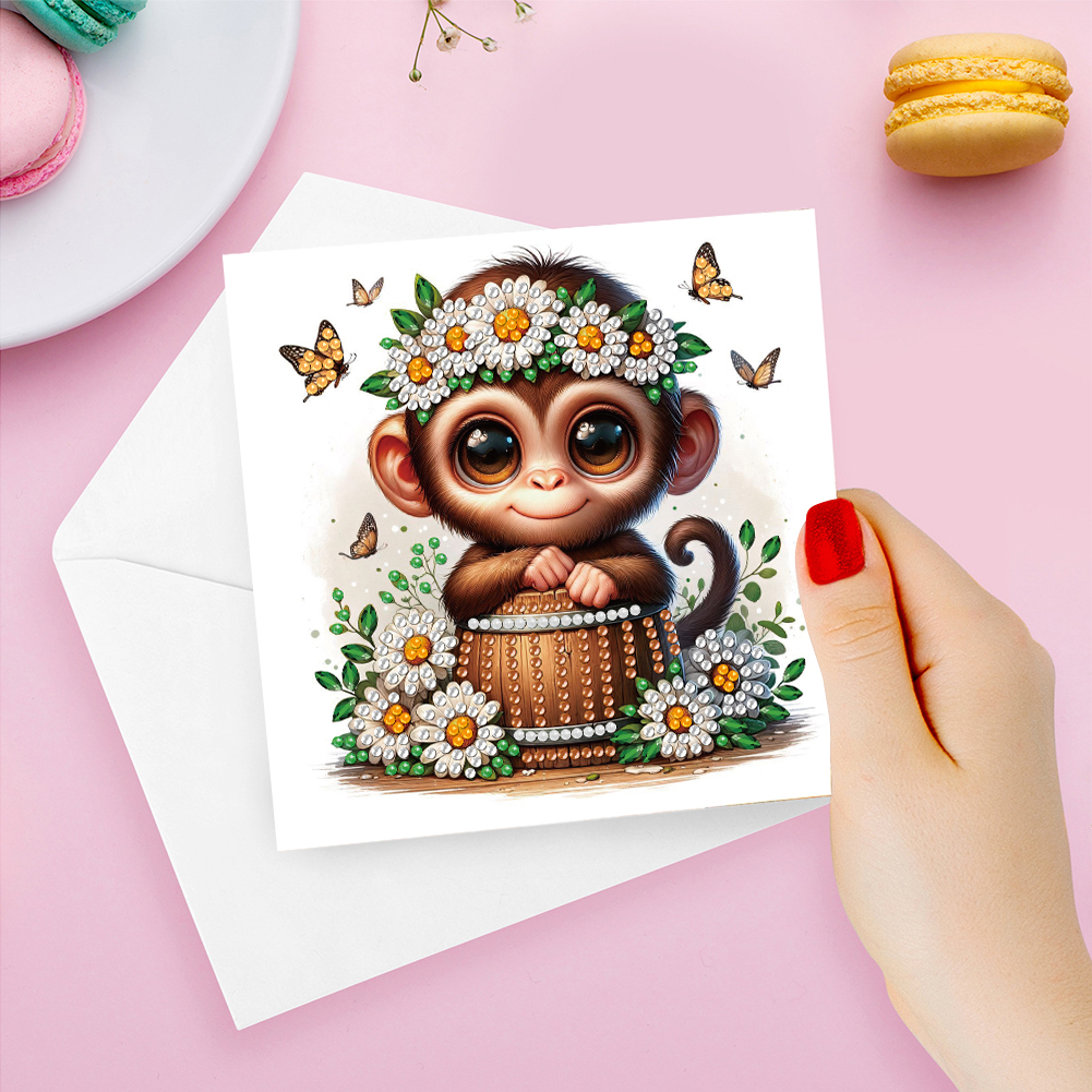6Pcs DIY Diamond Painting Greeting Card - Tiger Monkey